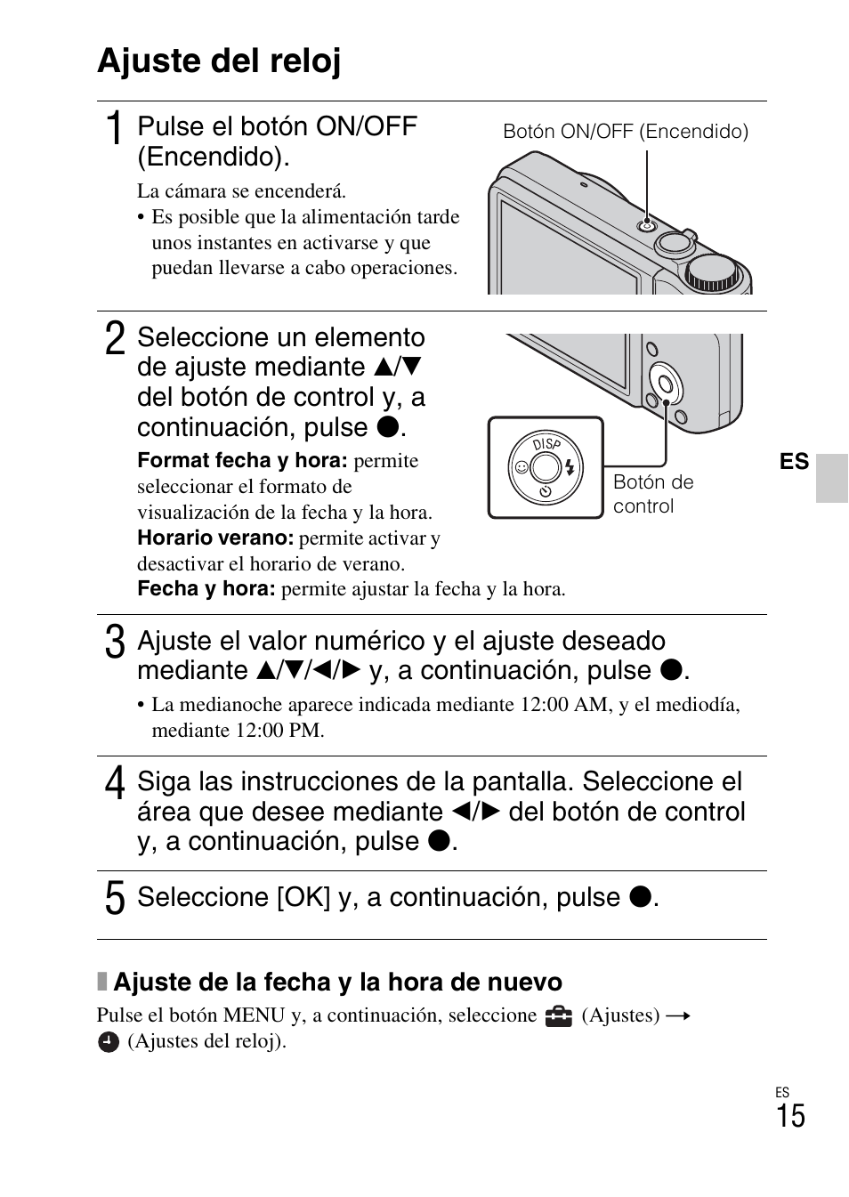 Ajuste del reloj | Sony CYBER-SHOT DSC-H55 User Manual | Page 43 / 56