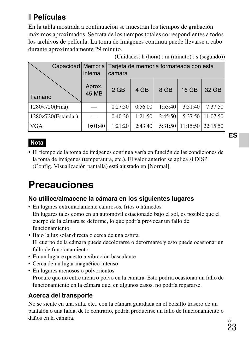 Precauciones, Xpelículas | Sony CYBER-SHOT DSC-H55 User Manual | Page 51 / 56
