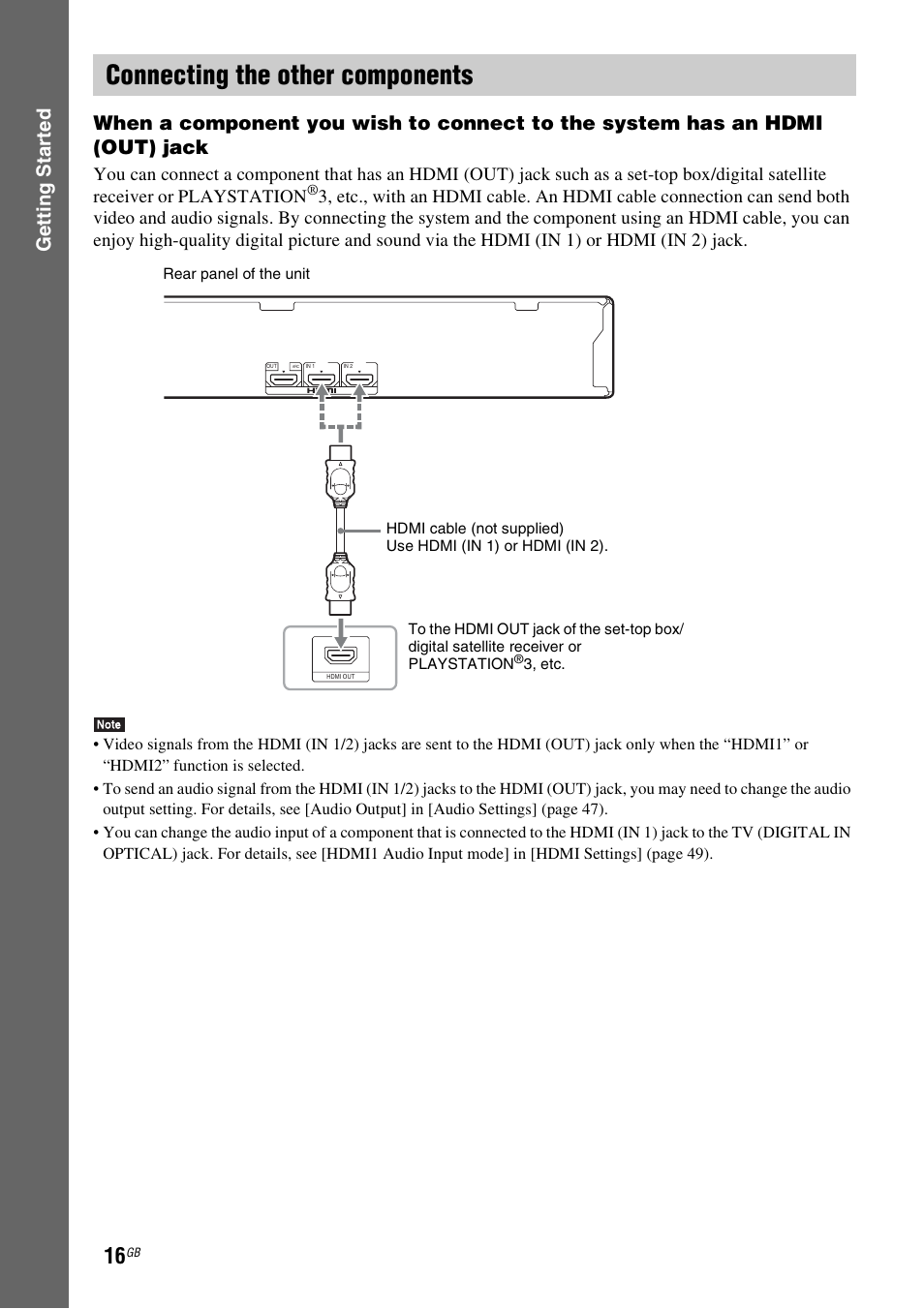 Connecting the other components, E 16) | Sony BDV-EF200 User Manual | Page 16 / 64