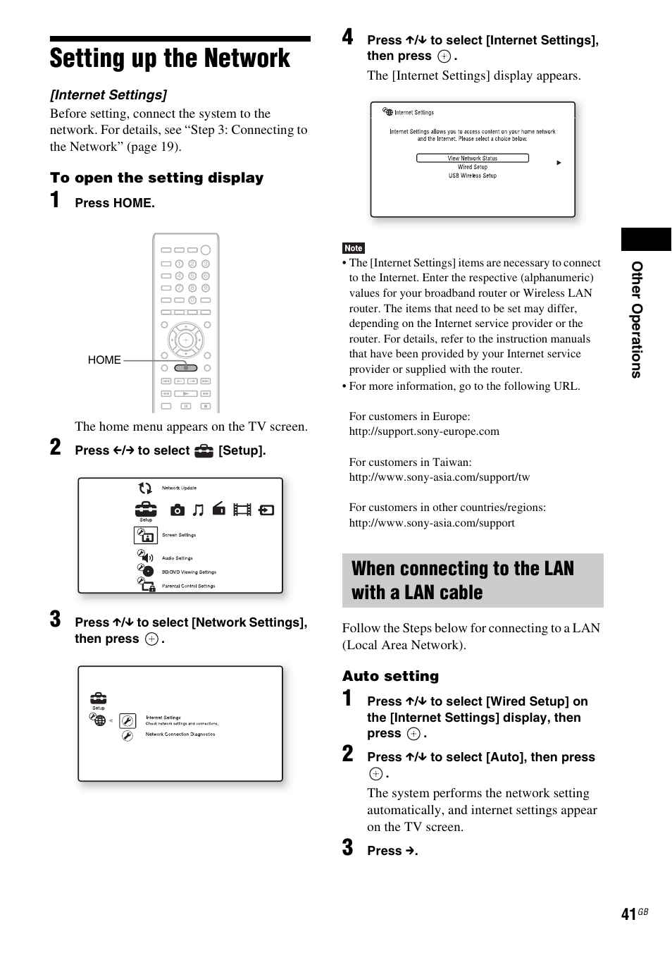 Setting up the network, When connecting to the lan with a lan cable | Sony BDV-EF200 User Manual | Page 41 / 64