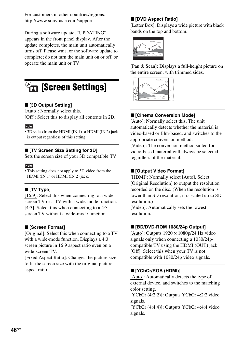 Screen settings | Sony BDV-EF200 User Manual | Page 46 / 64