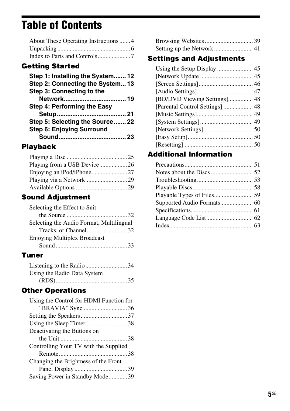 Sony BDV-EF200 User Manual | Page 5 / 64