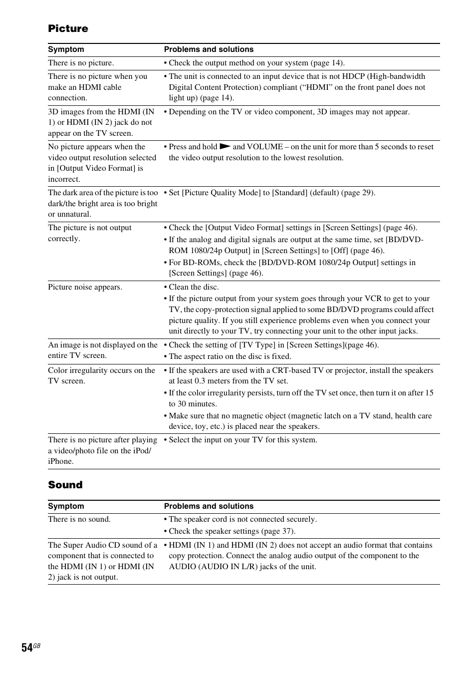 Picture sound | Sony BDV-EF200 User Manual | Page 54 / 64