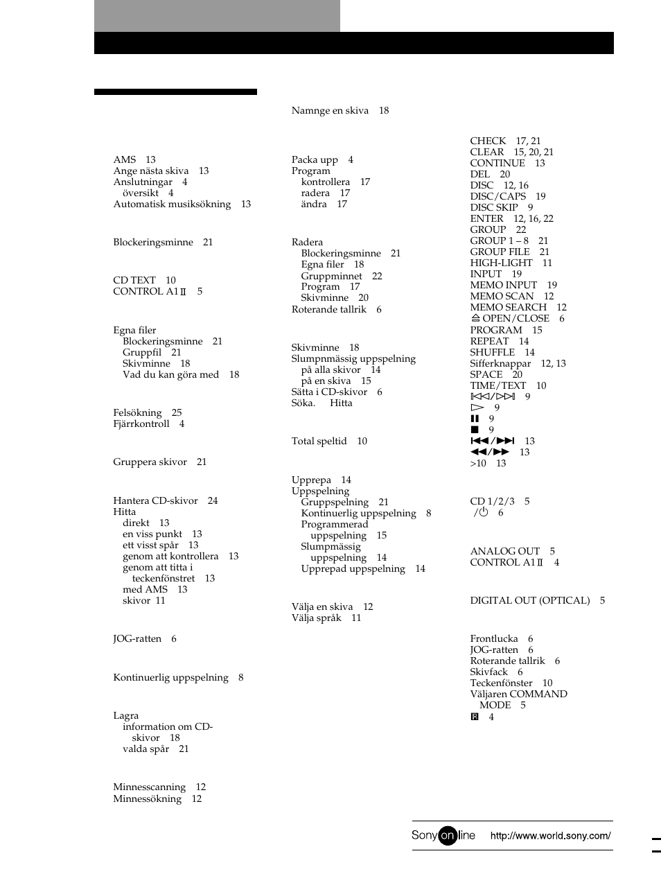 Register | Sony CDP-CX235 User Manual | Page 104 / 104