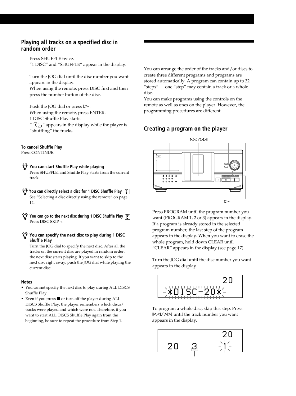 Creating your own program (program play), Playing cds getting started playing cds, Creating a program on the player 1 | Sony CDP-CX235 User Manual | Page 15 / 104