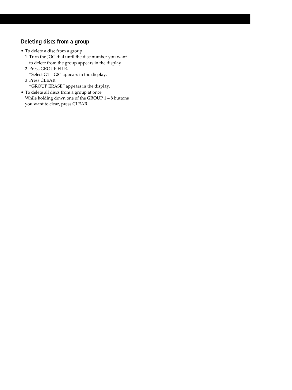 Storing information about cds (custom files), Deleting discs from a group | Sony CDP-CX235 User Manual | Page 23 / 104