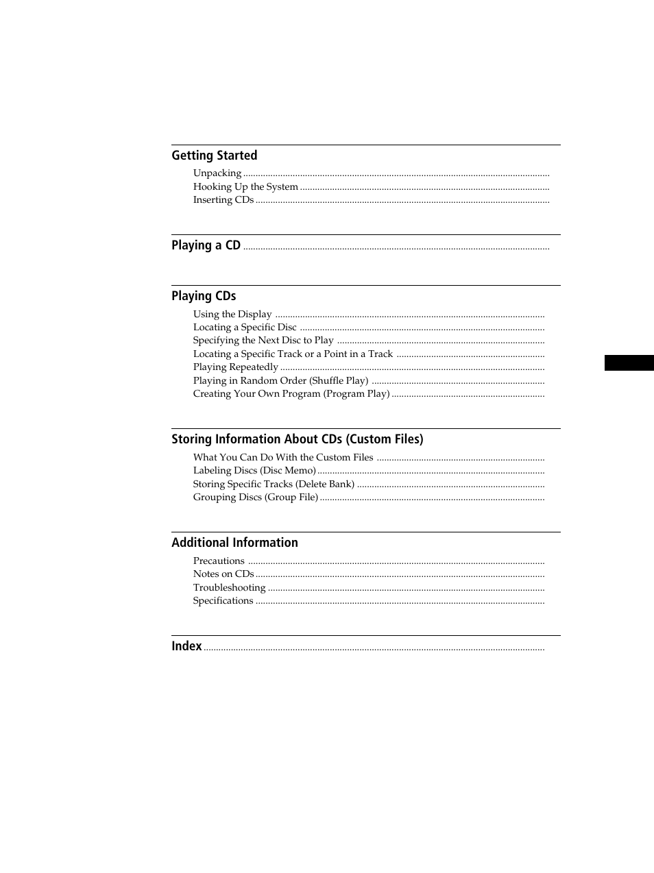 Able of contents | Sony CDP-CX235 User Manual | Page 3 / 104