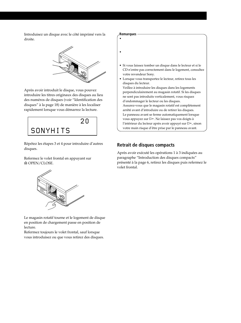 Préparation, Retrait de disques compacts | Sony CDP-CX235 User Manual | Page 33 / 104