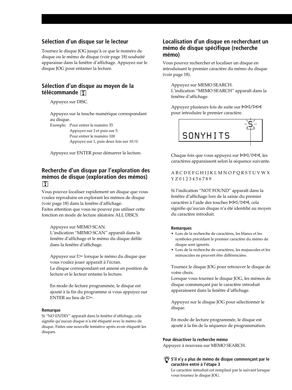 Lecture des disques compacts, Sélection d’un disque sur le lecteur | Sony CDP-CX235 User Manual | Page 38 / 104