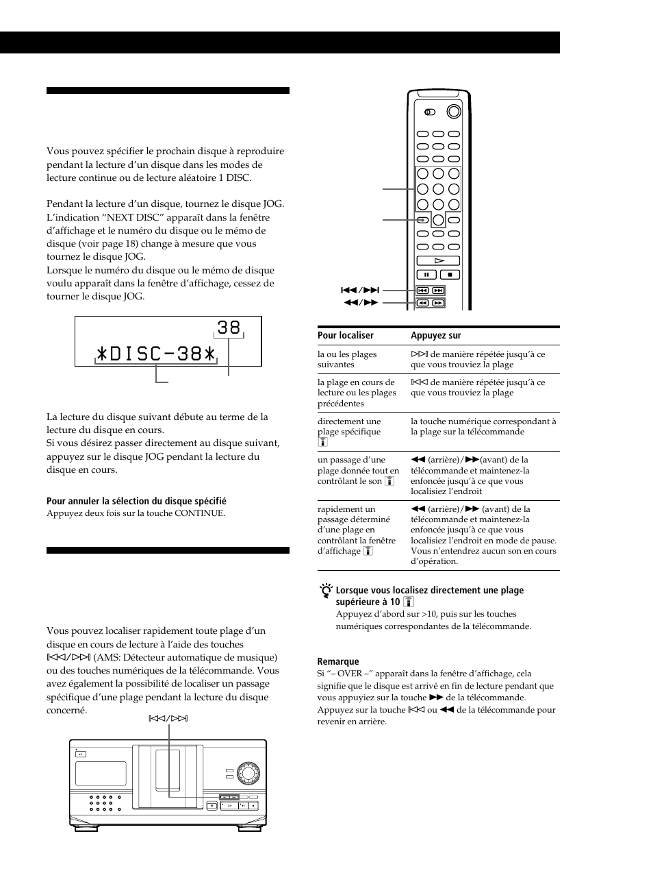 Spécification du prochain disque à reproduire | Sony CDP-CX235 User Manual | Page 39 / 104