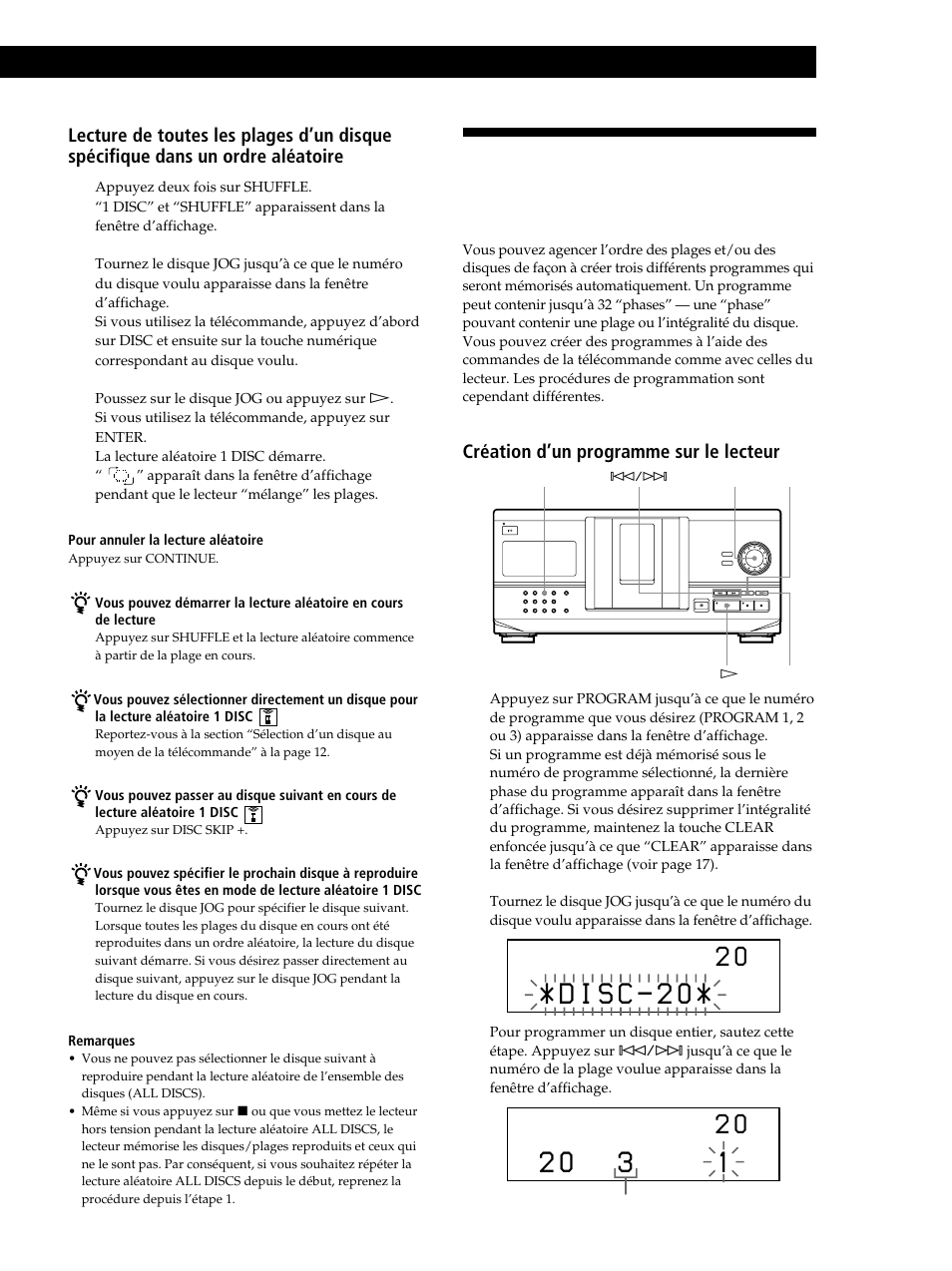 Création d’un programme sur le lecteur 1 | Sony CDP-CX235 User Manual | Page 41 / 104