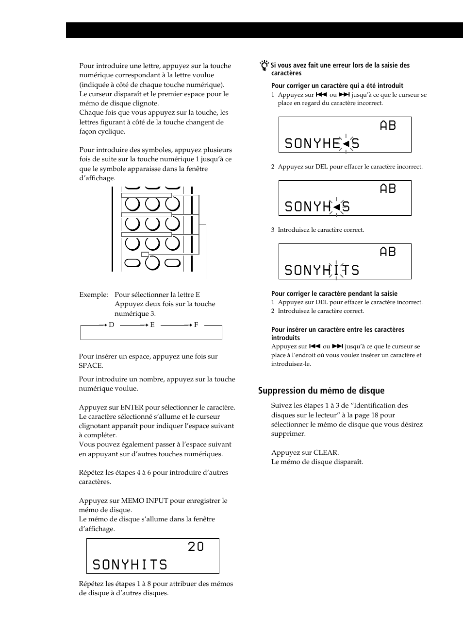 Suppression du mémo de disque 1 | Sony CDP-CX235 User Manual | Page 46 / 104