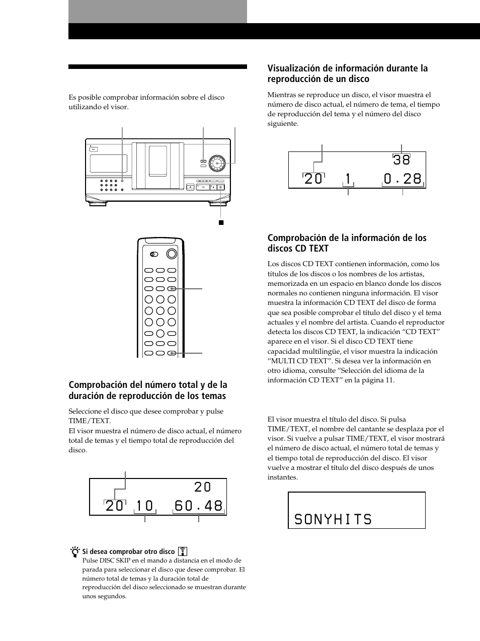 Uso del visor, Reproducción de discos compactos | Sony CDP-CX235 User Manual | Page 62 / 104