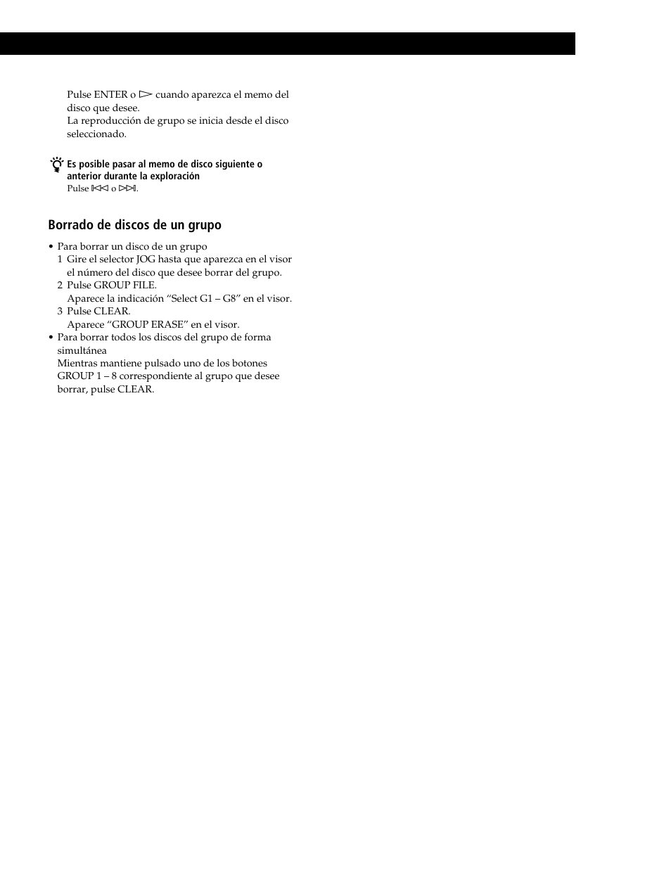 Locating a scene or track you want, Borrado de discos de un grupo | Sony CDP-CX235 User Manual | Page 75 / 104