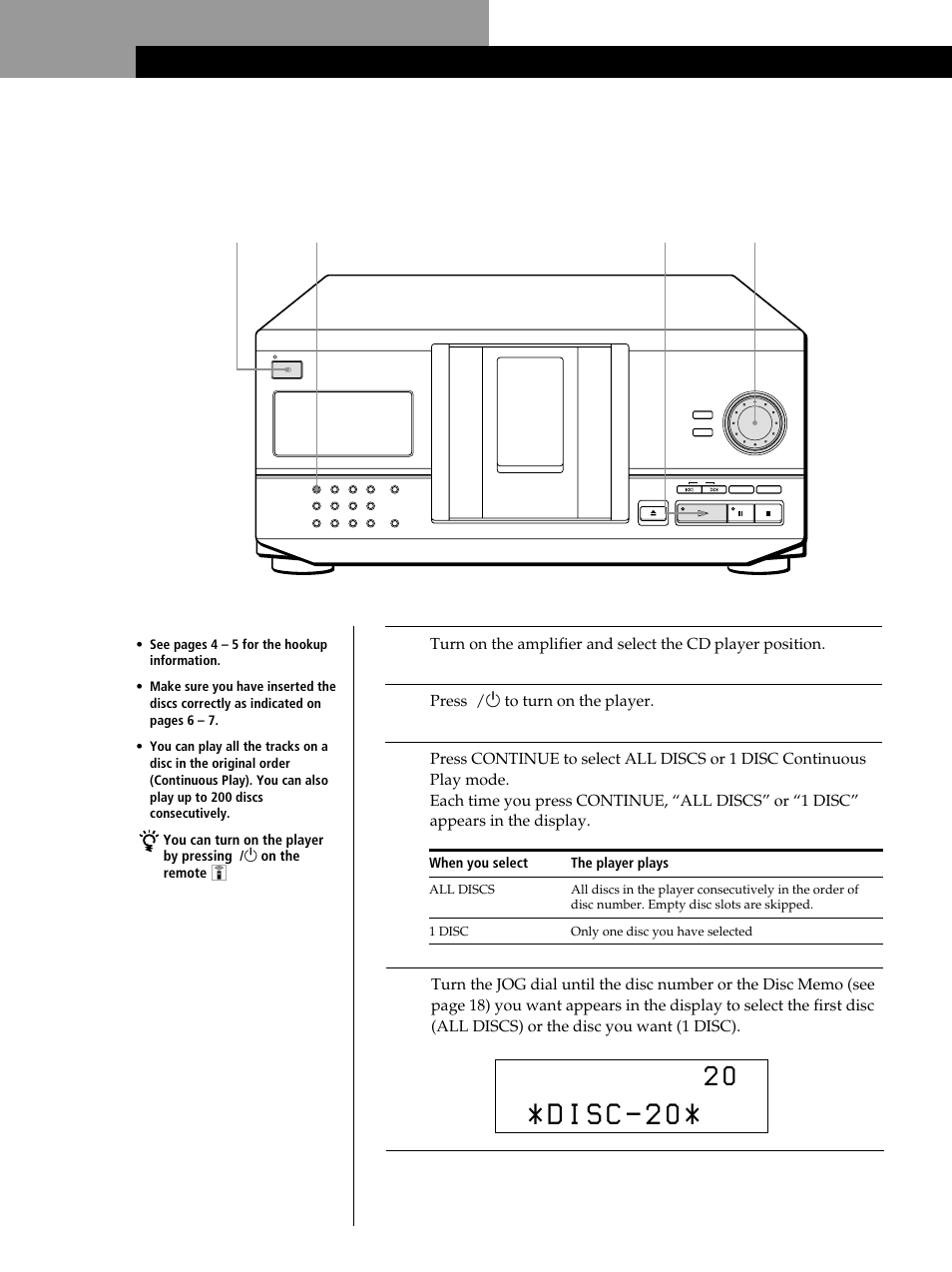 Playing a cd 2 3, Basic operations | Sony CDP-CX235 User Manual | Page 8 / 104