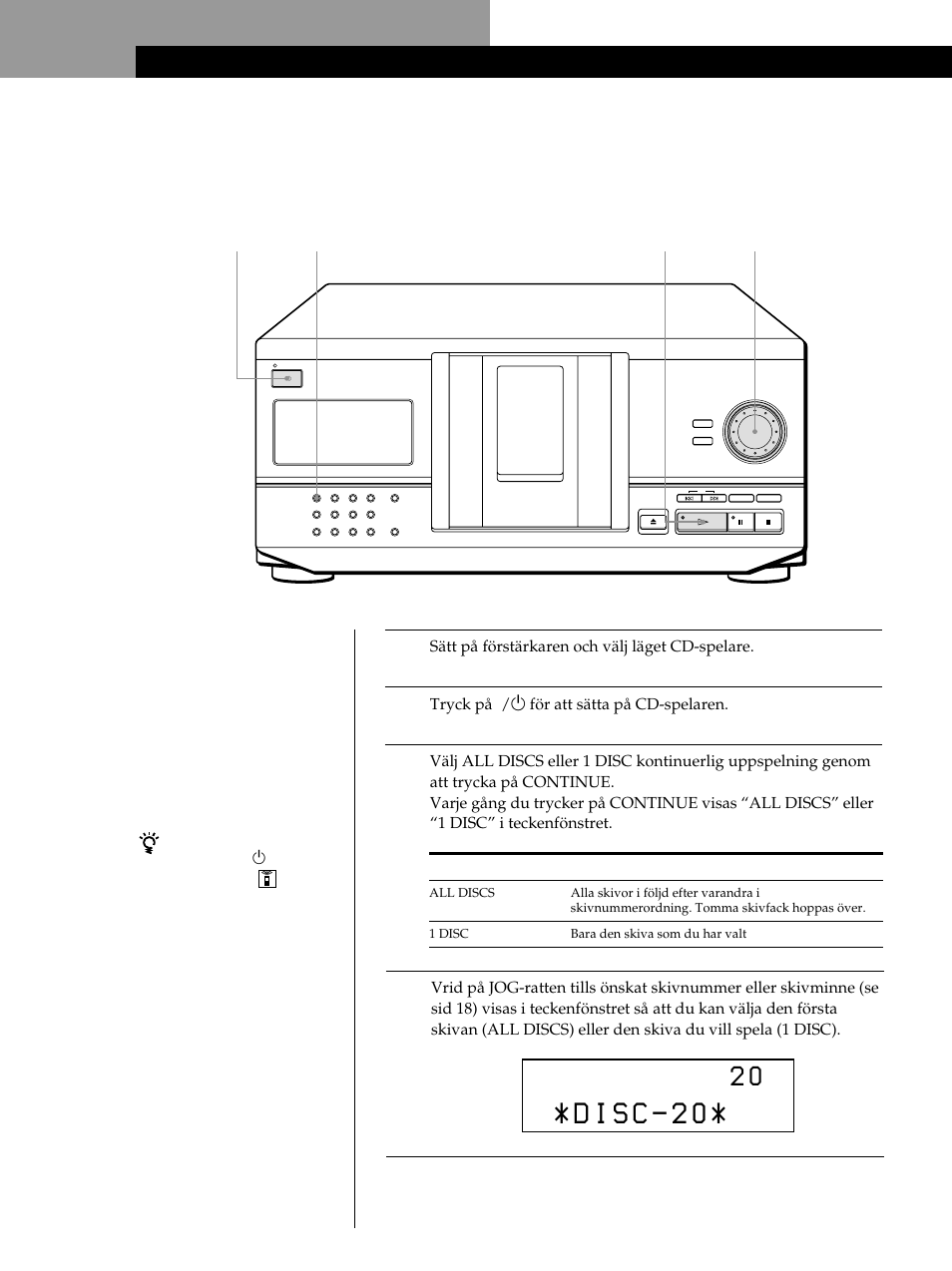 Spela en cd-skiva, Grundfunktioner | Sony CDP-CX235 User Manual | Page 86 / 104