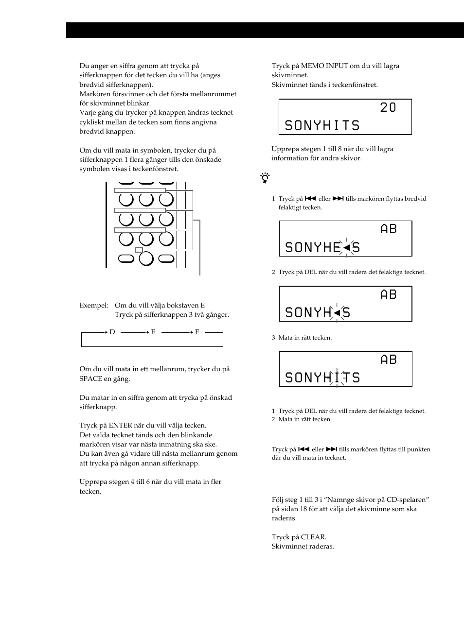 Lagra information om cd-skivor (egna filer), Radera skivminnet 1 | Sony CDP-CX235 User Manual | Page 98 / 104