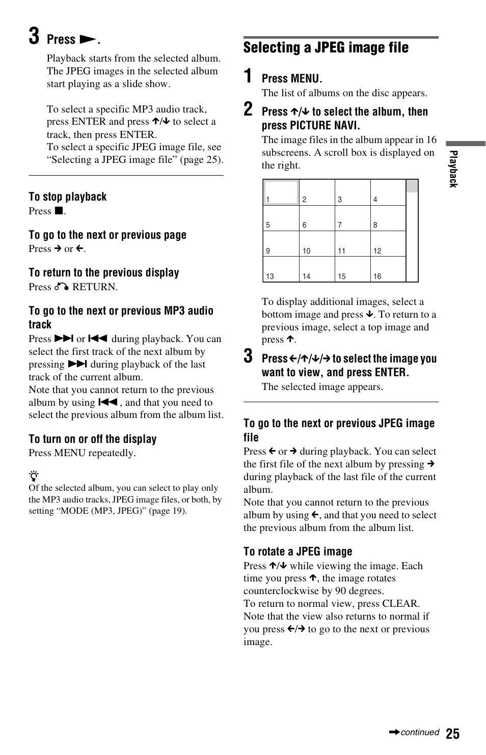 Selecting a jpeg image file, Vi (25, Press n | Sony 4-115-669-14(1) User Manual | Page 25 / 40