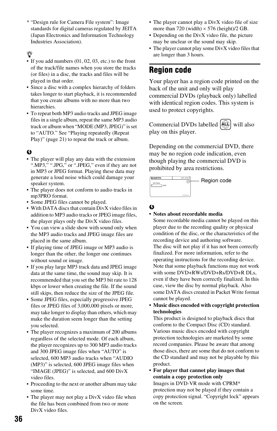 Region code | Sony 4-115-669-14(1) User Manual | Page 36 / 40