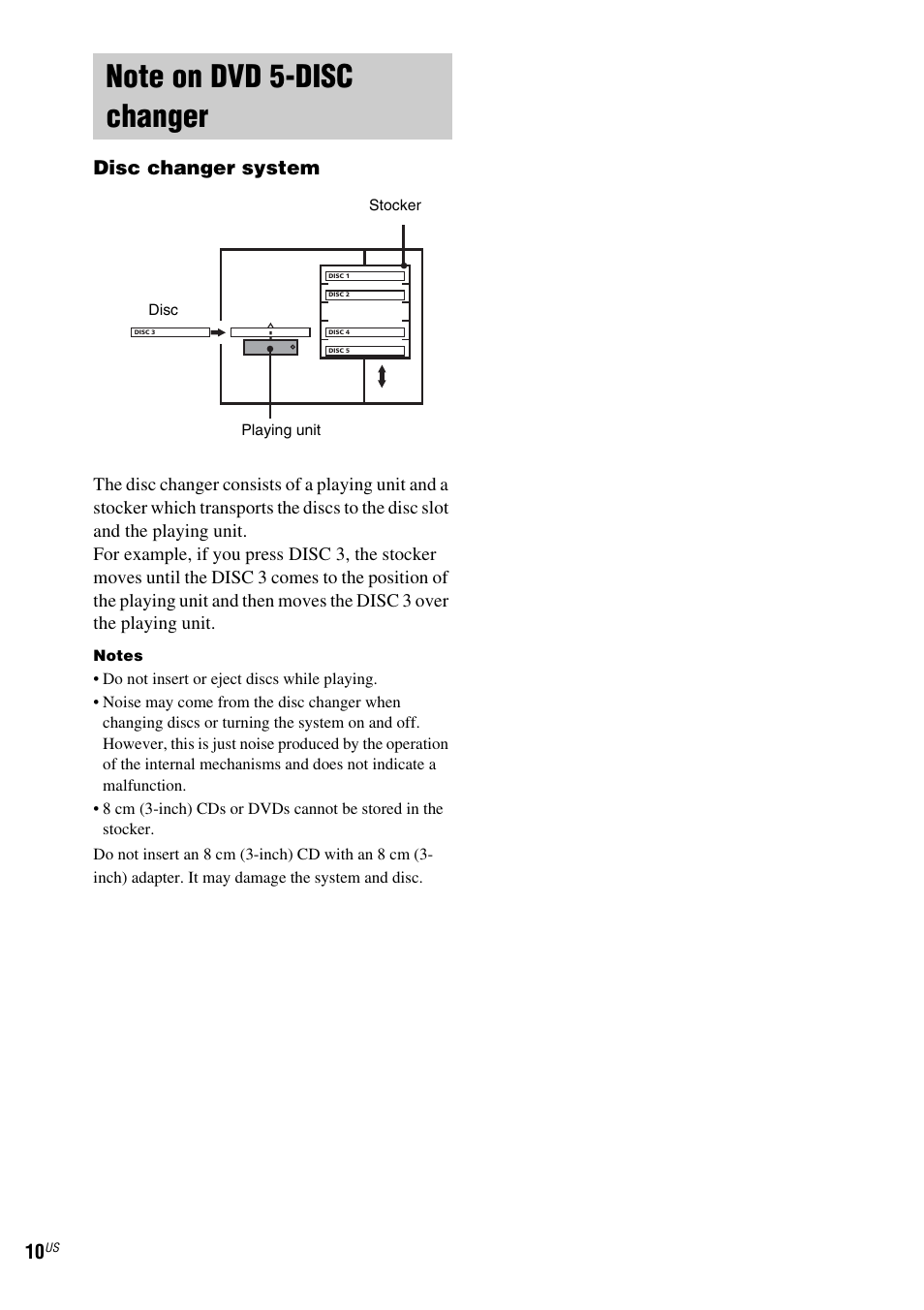 Note on dvd 5-disc changer, Disc changer system | Sony FR8/FR9 User Manual | Page 10 / 108