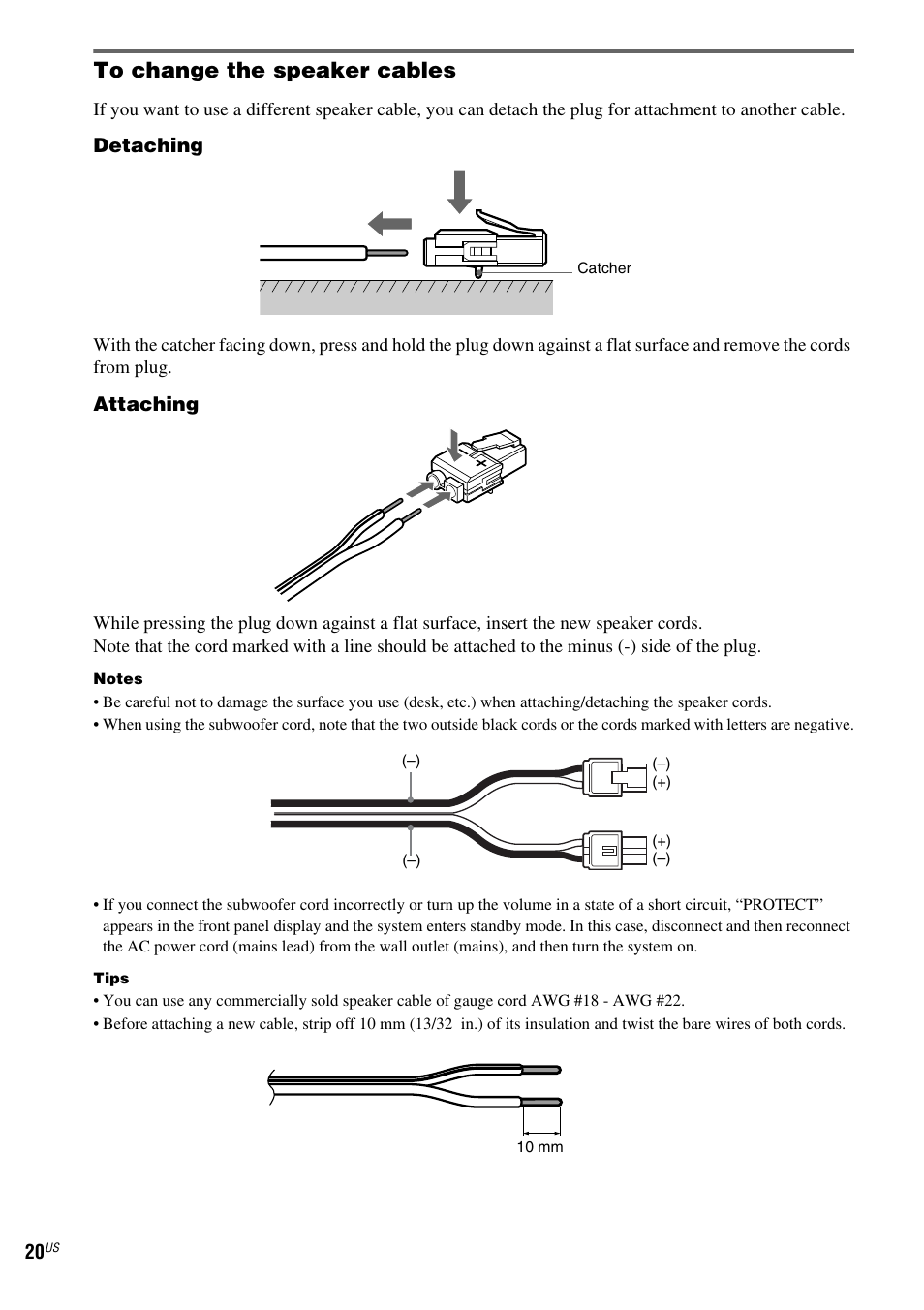 To change the speaker cables | Sony FR8/FR9 User Manual | Page 20 / 108