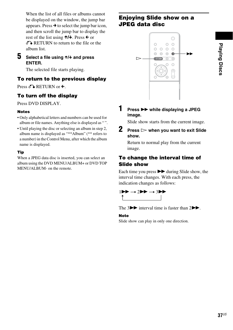 Enjoying slide show on a jpeg data disc | Sony FR8/FR9 User Manual | Page 37 / 108