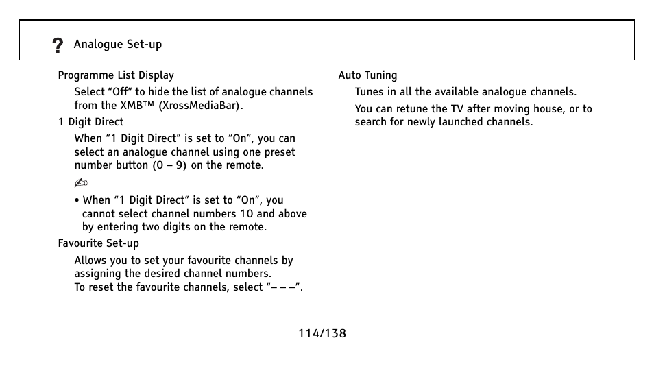 Programme list display, Amme list display” to “off” (114) | Sony Universal Remote User Manual | Page 114 / 138