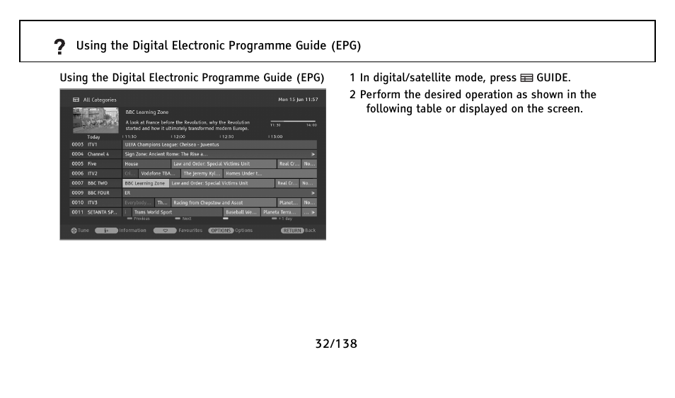 Using the digital electronic programme guide (epg) | Sony Universal Remote User Manual | Page 32 / 138