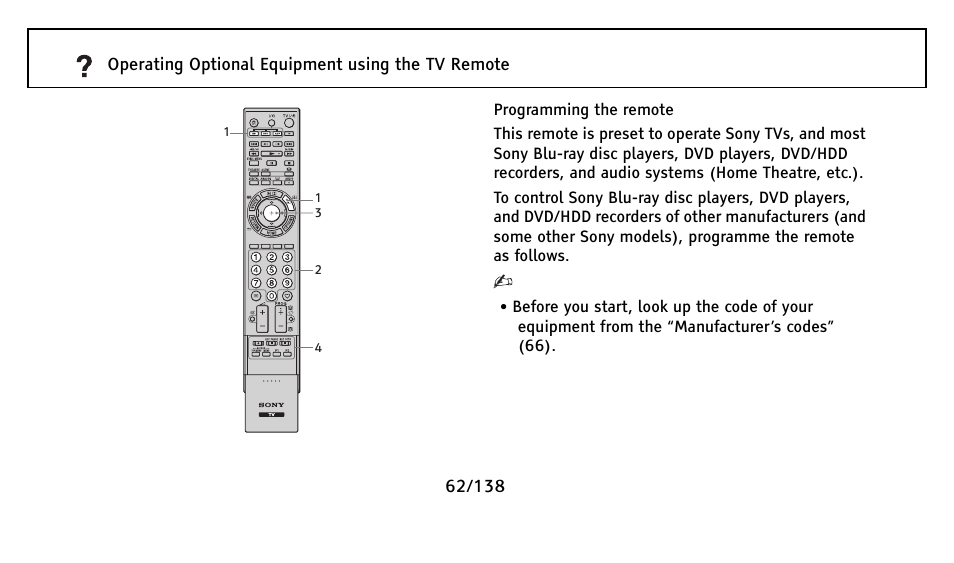 Sony Universal Remote User Manual | Page 62 / 138