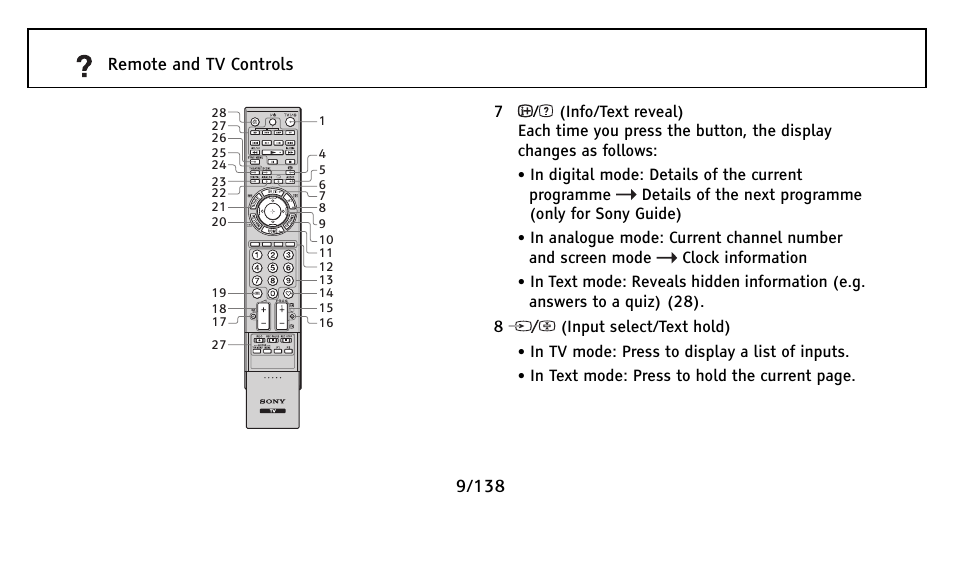 9/138 remote and tv controls | Sony Universal Remote User Manual | Page 9 / 138