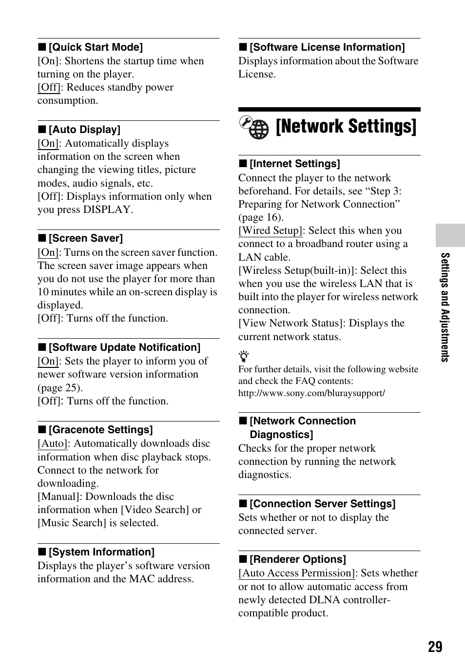 Network settings | Sony Blu-ray Disc/DVD Player BDP-S390 User Manual | Page 29 / 40