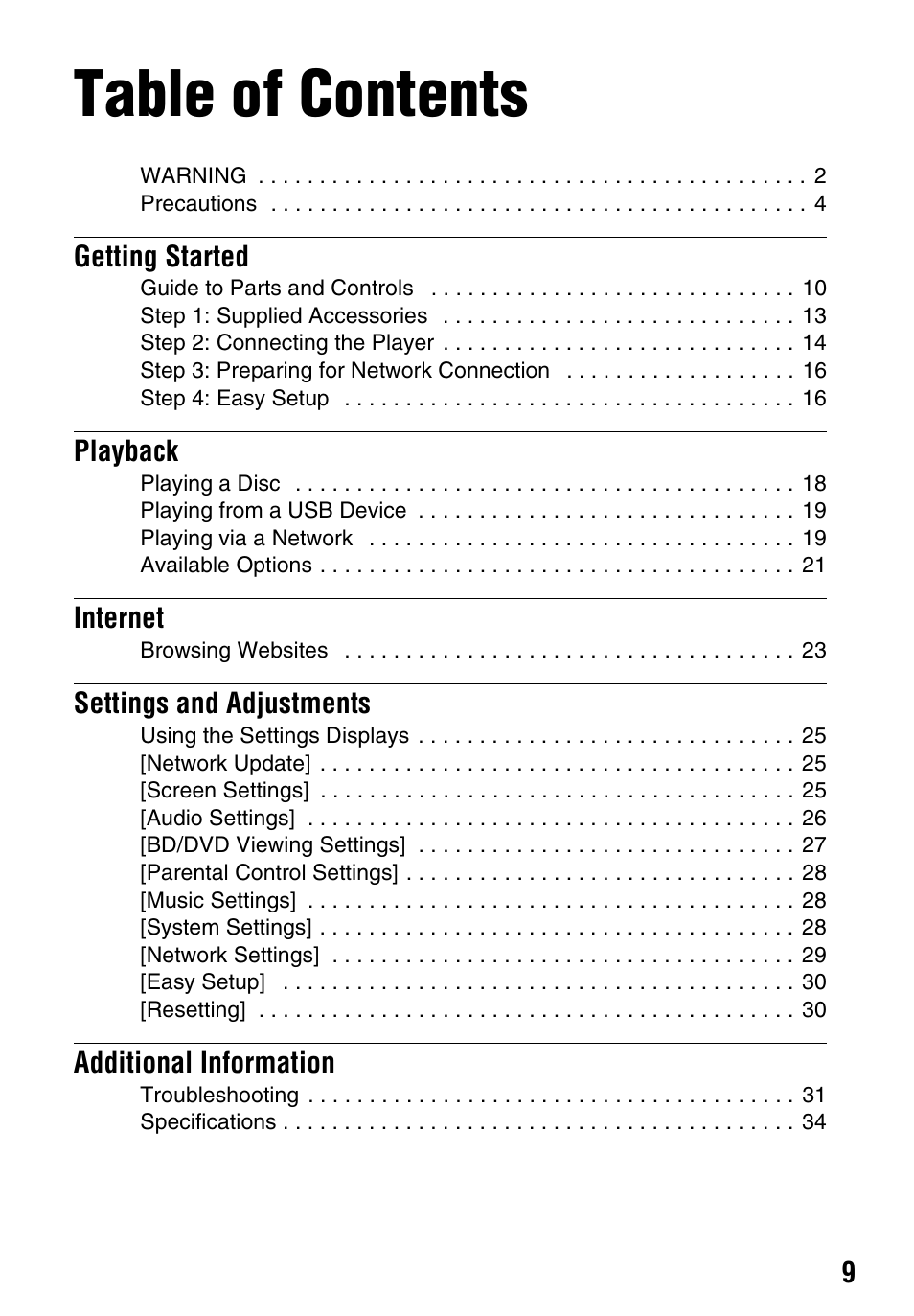 Sony Blu-ray Disc/DVD Player BDP-S390 User Manual | Page 9 / 40