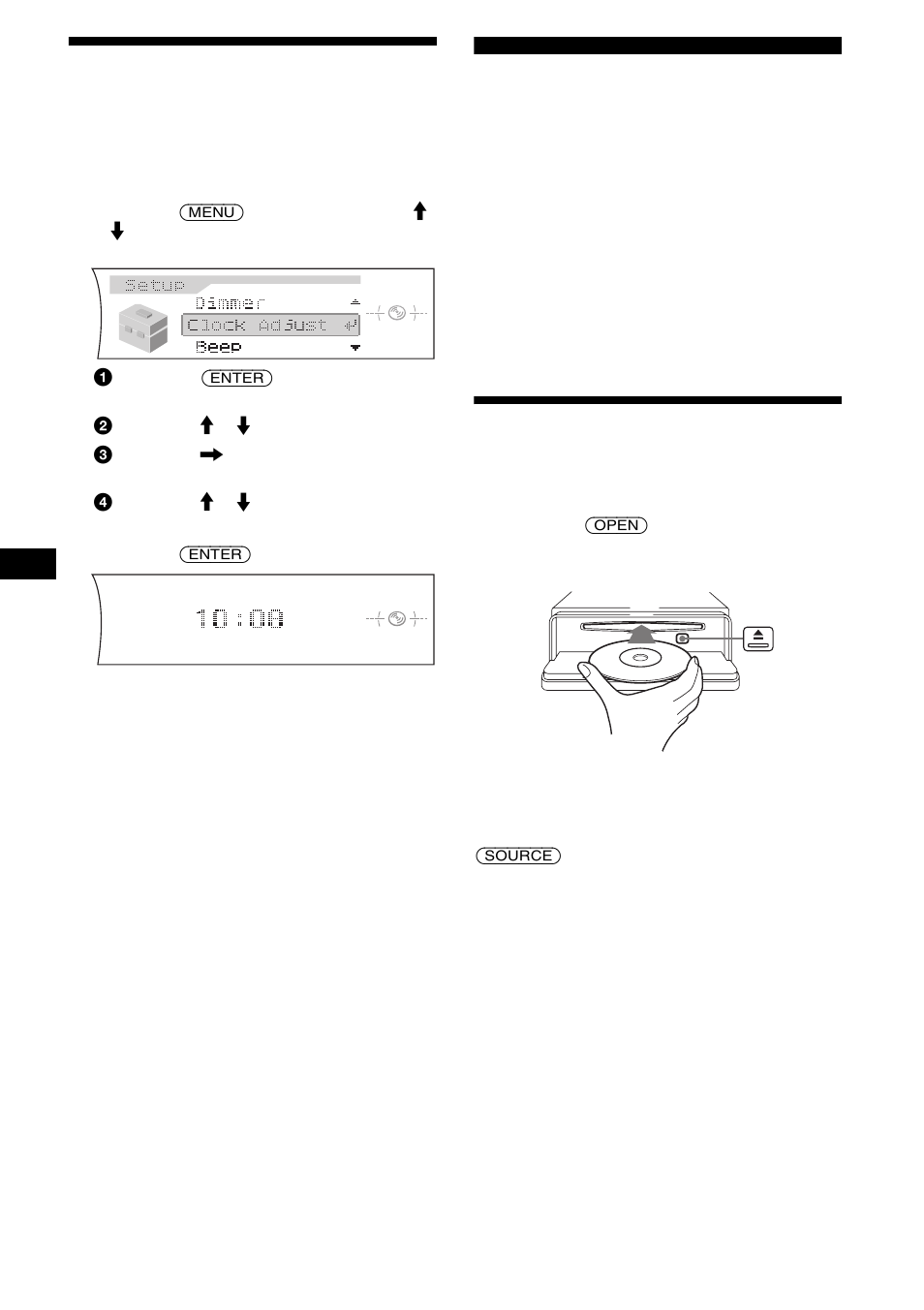 Configuración del reloj, Reproductor de cd unidad de cd/md (opcional), Reproducción de discos | 10 configuración del reloj | Sony CDX-FW700 User Manual | Page 38 / 60