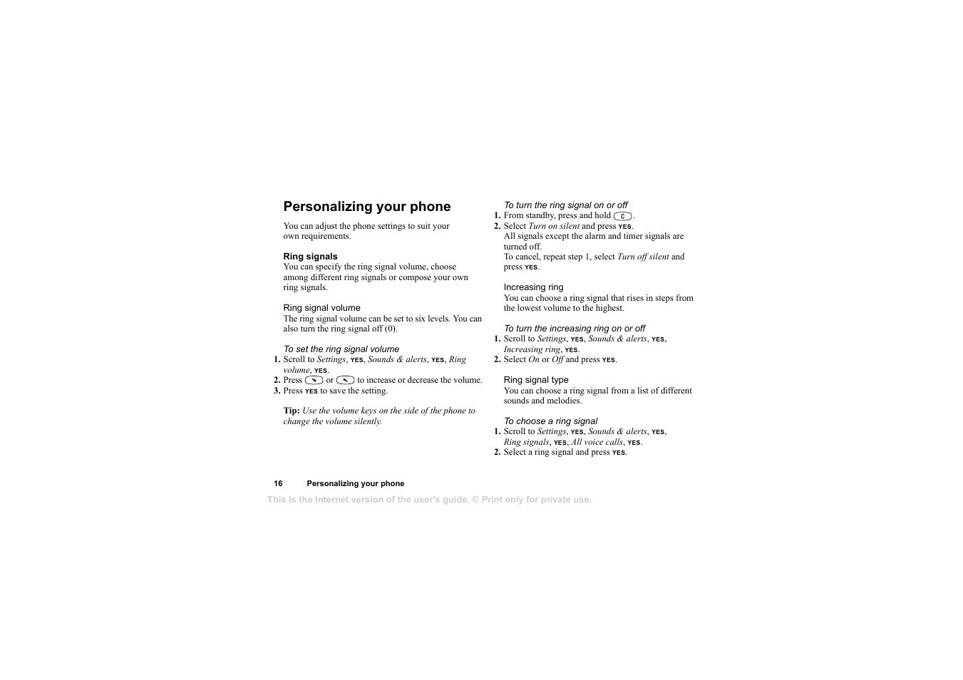 Personalizing your phone, Personalizing your phone 16 | Sony T105 User Manual | Page 16 / 70