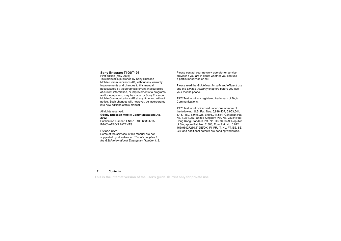 Sony T105 User Manual | Page 2 / 70