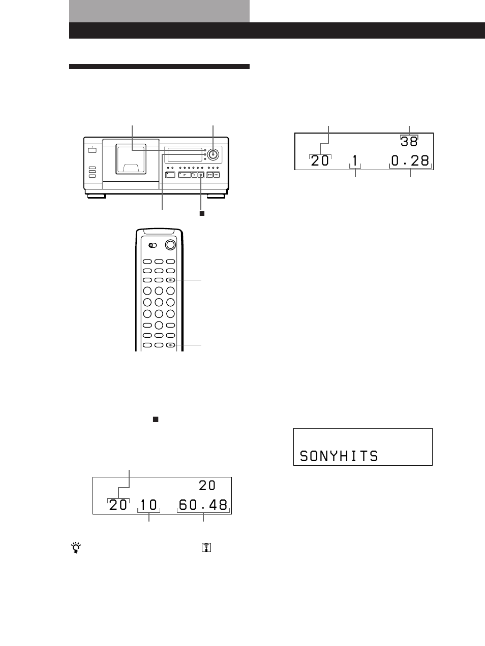 Using the display, Playing cds, Display information while playing a disc | Checking the information of cd text discs | Sony CDP-CX57 User Manual | Page 12 / 32