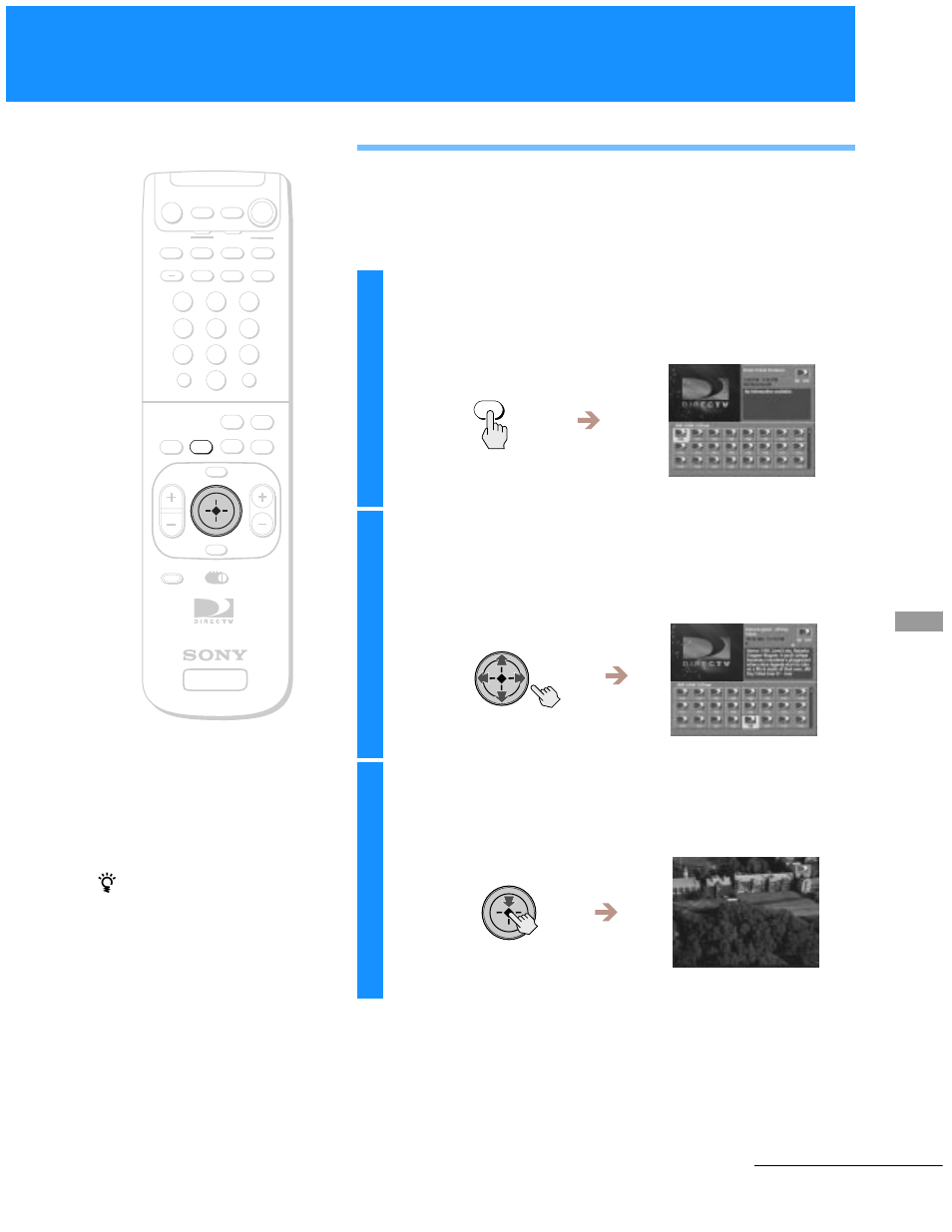 Using the station index, Press the index button, Highlight the station you want | Select the station you want, Continued | Sony SAT-A55 User Manual | Page 39 / 80