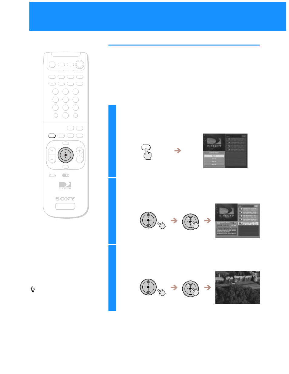 Using the favorite stations guide, Press the favorite button, Highlight and select the favorite title you want | Highlight and select the station you want | Sony SAT-A55 User Manual | Page 40 / 80