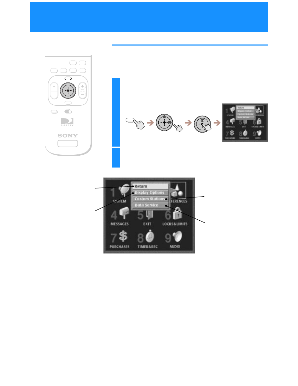 Using the preferences menu, Adjusting the displays (preferences), Highlight and select the item you want to adjust | Sony SAT-A55 User Manual | Page 46 / 80