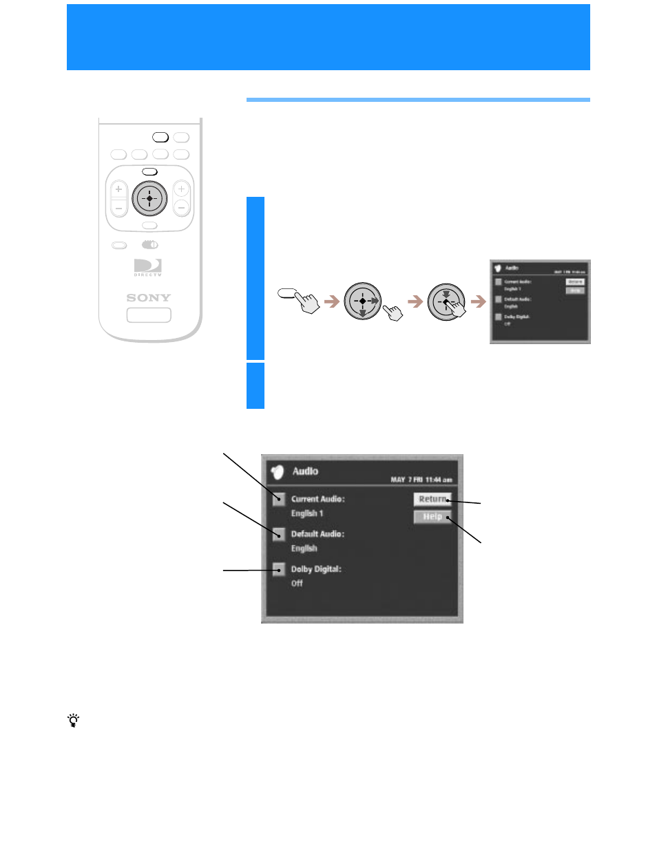 Using the audio display, Setting audio options (audio) | Sony SAT-A55 User Manual | Page 64 / 80