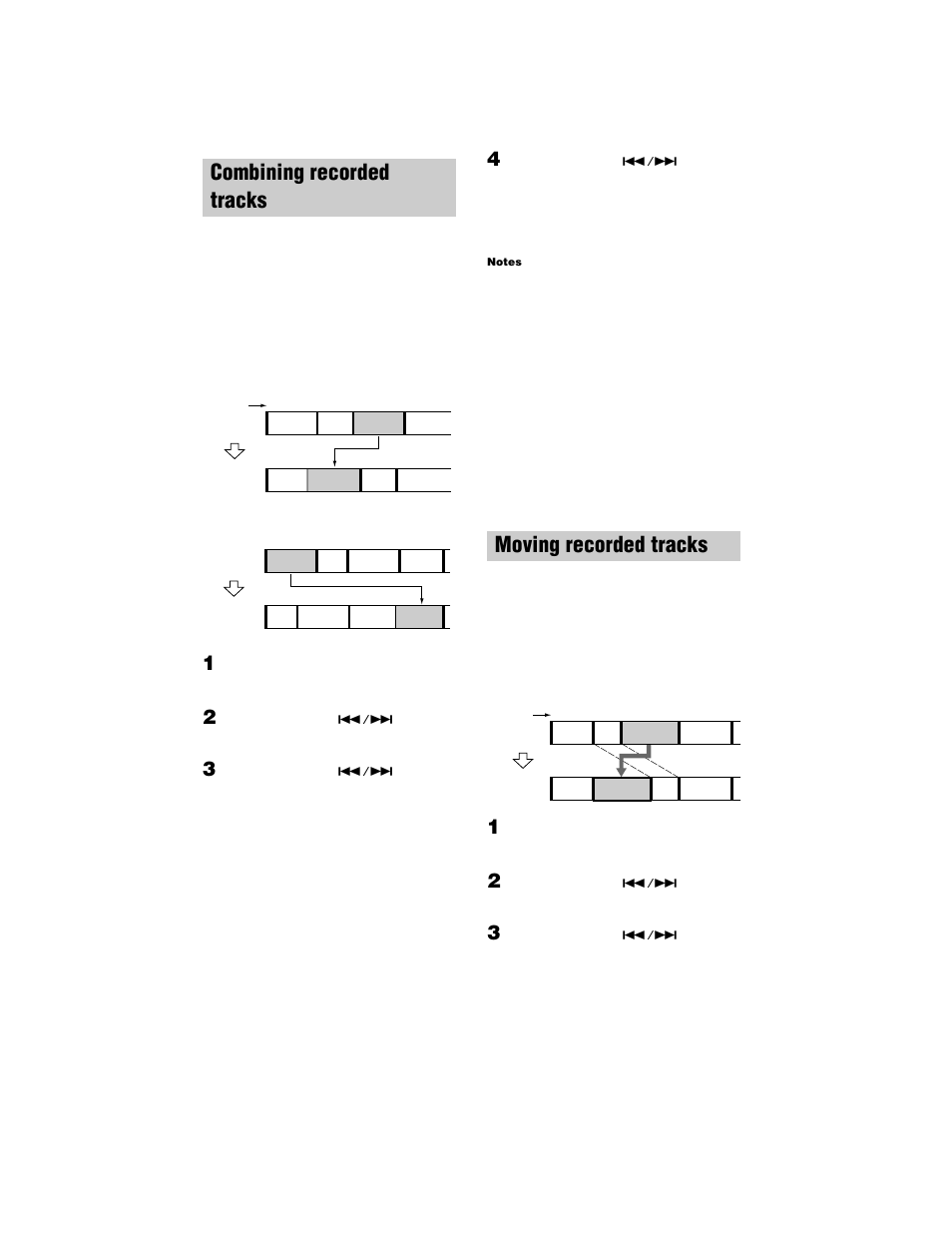 Combining recorded tracks, Moving recorded tracks, Combine function | Move function | Sony MDS-JE770 User Manual | Page 28 / 48