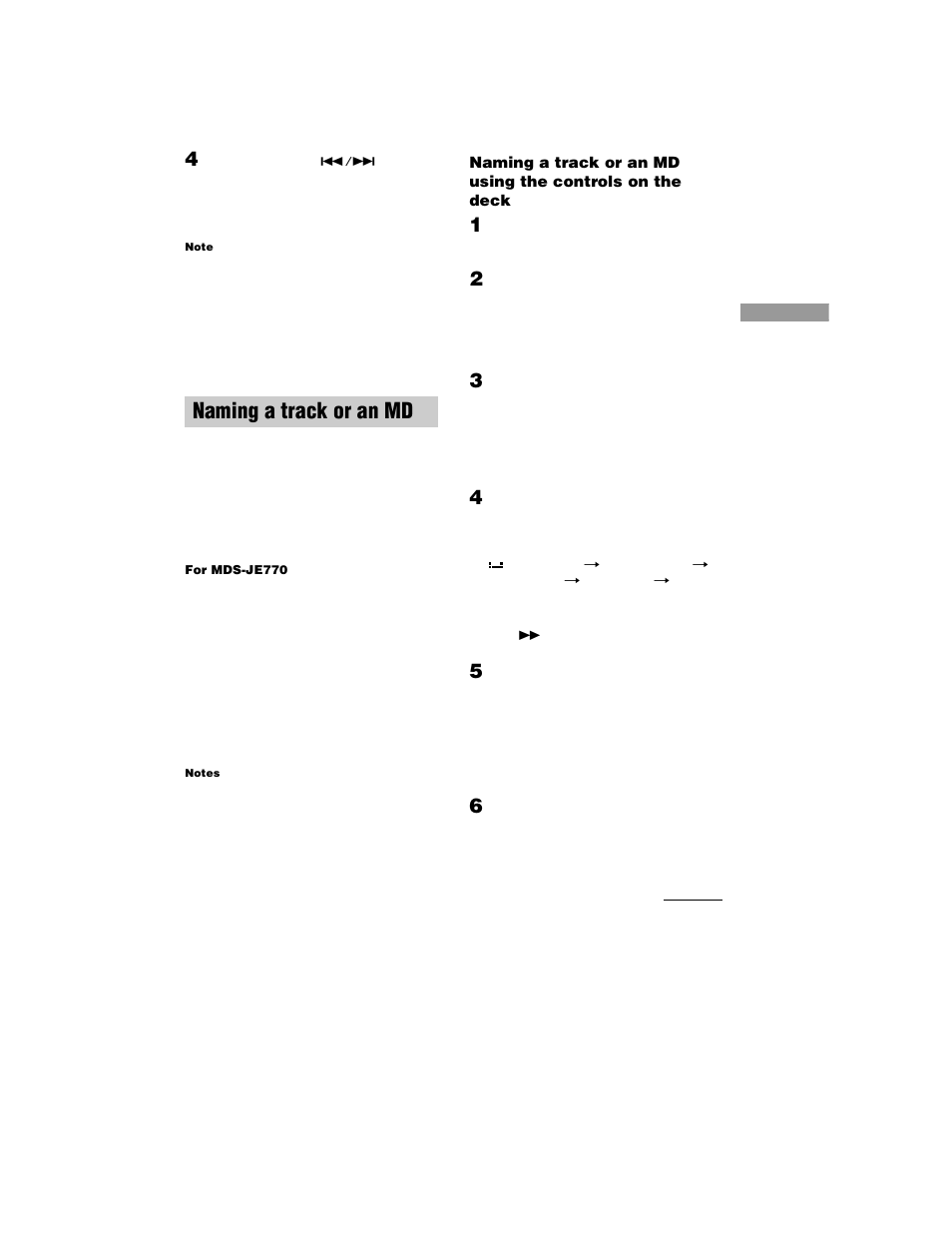 Naming a track or an md, Name function | Sony MDS-JE770 User Manual | Page 29 / 48