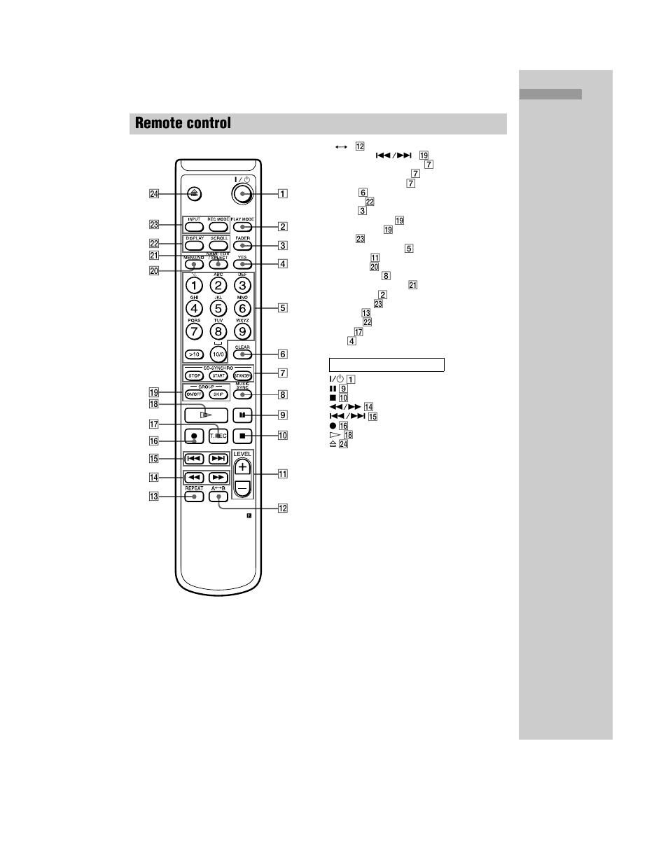 Remote control | Sony MDS-JE770 User Manual | Page 7 / 48