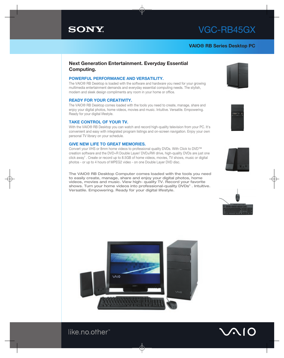 Sony VGC-RB45GX User Manual | 2 pages