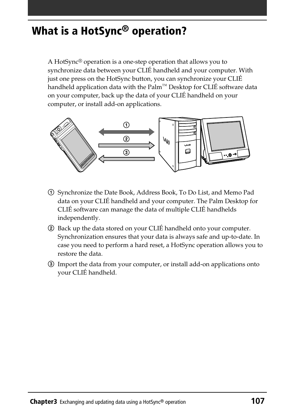What is a hotsync® operation, What is a hotsync, Operation | Sony PEG-NR70V/U User Manual | Page 107 / 224