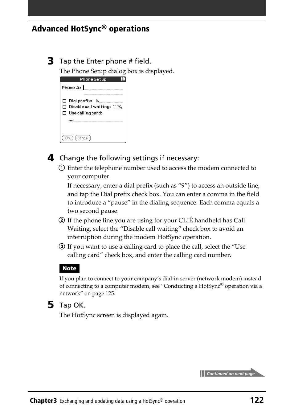 122 advanced hotsync, Operations | Sony PEG-NR70V/U User Manual | Page 122 / 224