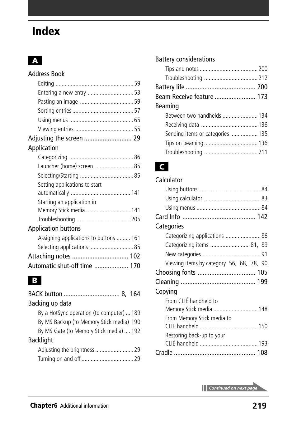 Index | Sony PEG-NR70V/U User Manual | Page 219 / 224