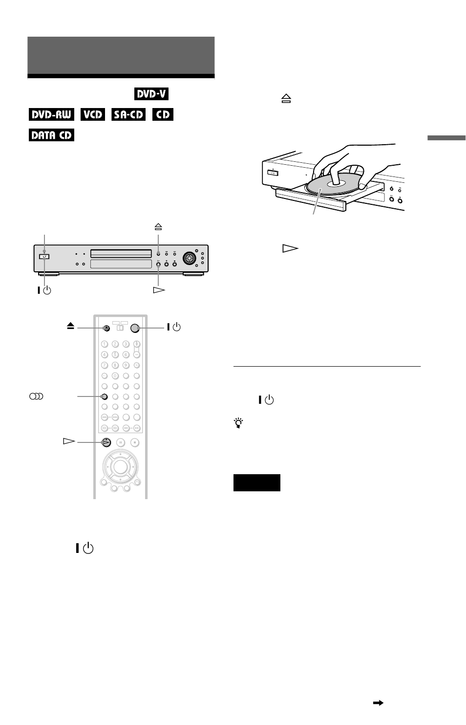 Playing discs, Disc tray (33), On (33) | Sony DVP-NS705V  EN User Manual | Page 33 / 92
