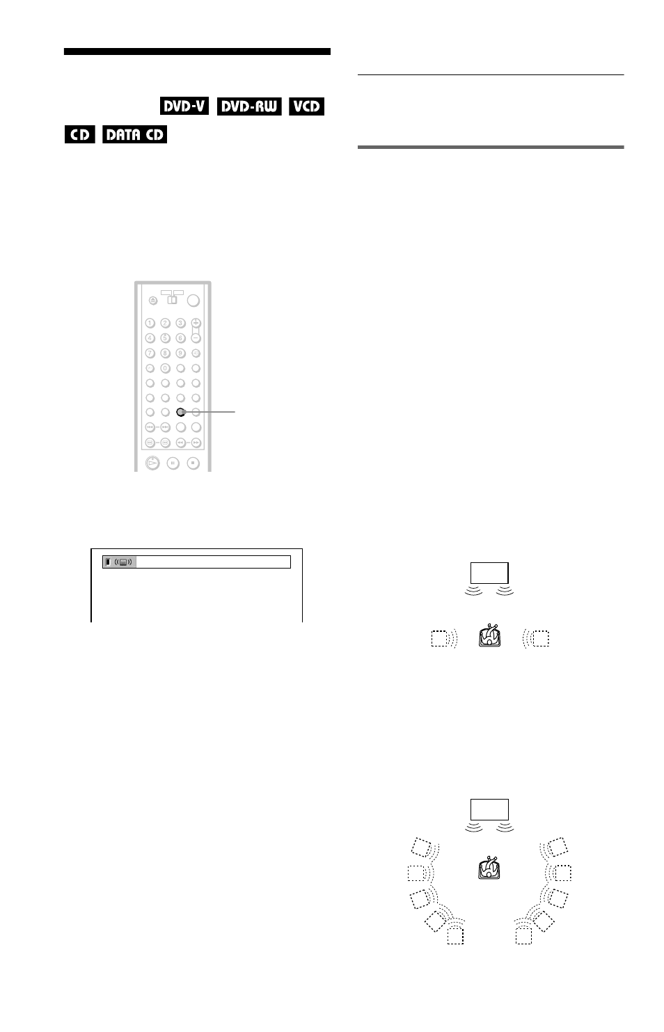 Surround mode settings, For 2 speaker setups | Sony DVP-NS705V  EN User Manual | Page 58 / 92
