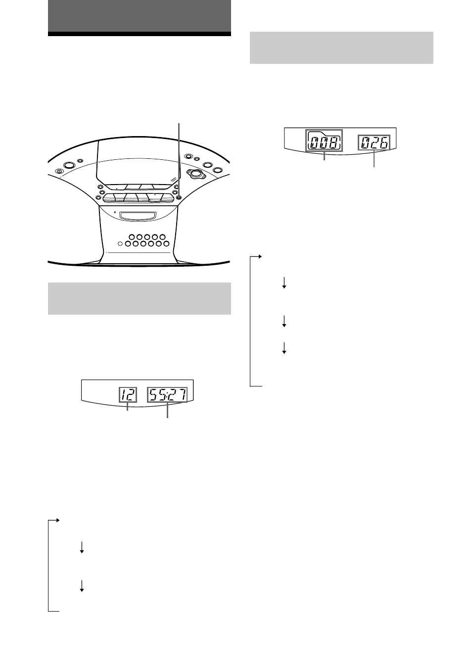 The cd player, Using the display, 14 the cd player | Checking the information of an audio cd, Checking the information of a cd with mp3 files | Sony cCFD-S20CP User Manual | Page 14 / 32